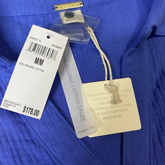 magaschoni Gauze Midi Dress‎ Women Sz M 100% Organic Cotton Belted Button Front - Picture 10 of 10